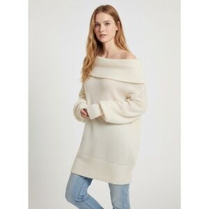 Free People Alpaca Ophelia Sweater Off Shoulder Oversized Cream Coquette Boho M